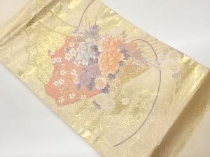 扇に花々模様織出し名古屋帯